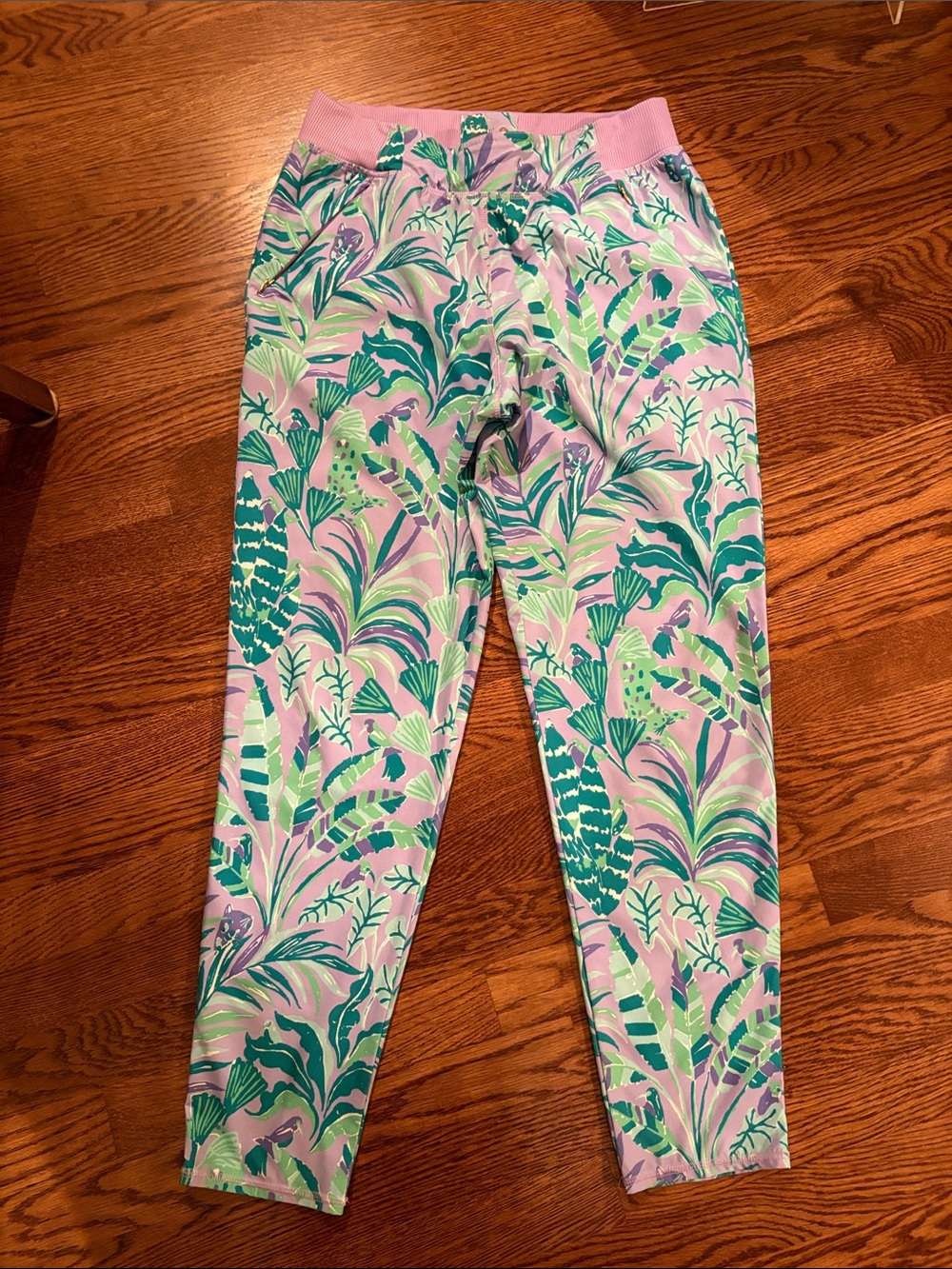 Lilly Pulitzer Pink Tropical Leaf Print Joggers